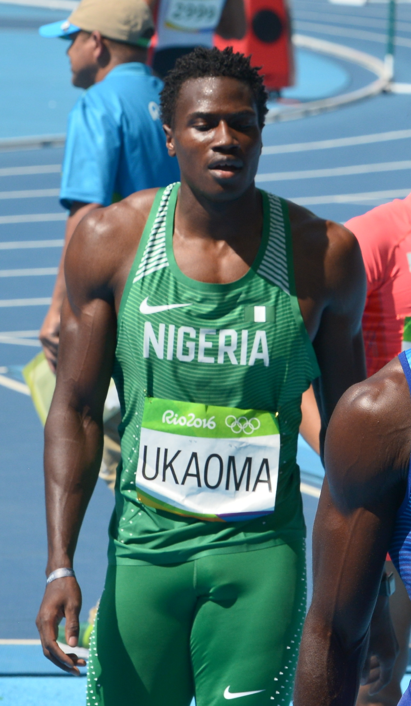 Miles Ukaoma in the green Nigeria singlet at the Rio 2016 Olympics